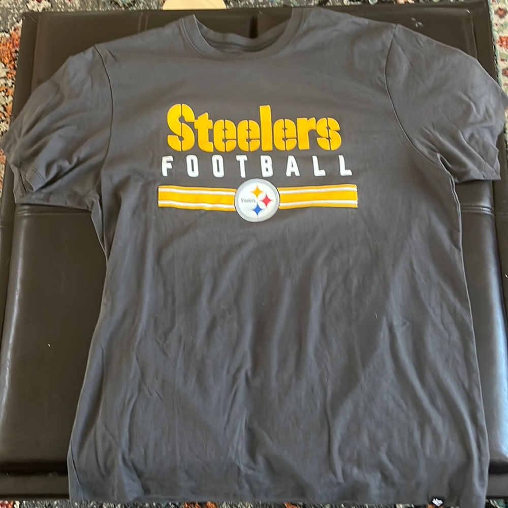 PITTSBURGH STEELERS T Shirt (Large) ‘47 BRAND Grey AFC NORTH Dual Sided .